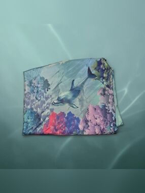 Ocean Dolphin Print Shower Curtain in Blue and Pastel Coral